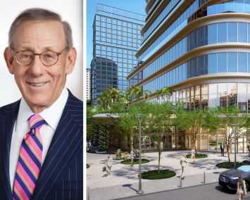 Stephen Ross and a rendering of 15 CityPlace in West Palm Beach, Fla.