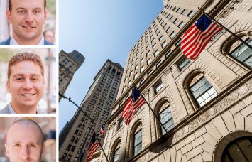 Platinum Commercial's Steven Evans (top), Joseph Zalta (center) and Emre Bozkurt, and 30 Wall Street.
