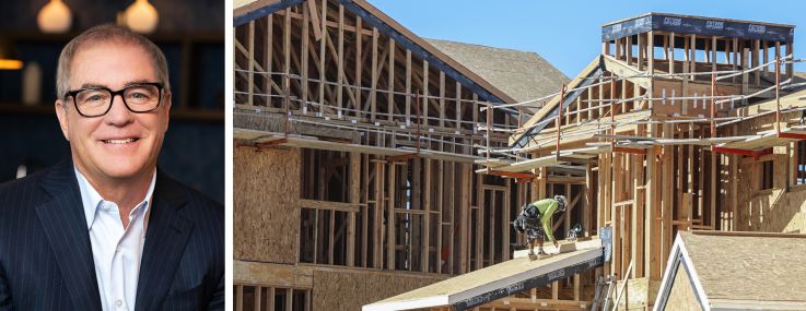 Southern Land Company's Tim Downey and a housing development under construction.