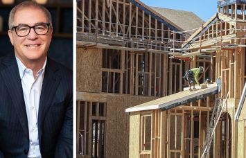Southern Land Company's Tim Downey and a housing development under construction.
