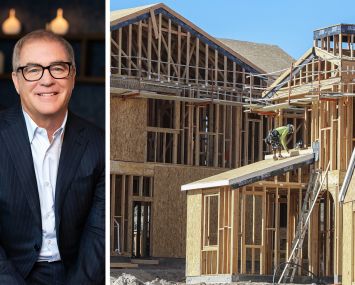 Southern Land Company's Tim Downey and a housing development under construction.