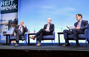 Sumit Roy (from left), president and CEO of Realty Income Corporation; Seth Carpenter, chief global economist at Morgan Stanley; Joseph Lupton, co-head of economic eesearch at JP Morgan and Andy Richard, co-head of global real estate banking at Citigroup.