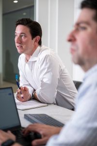 John Lewis, Vice President of Investments at North Bridge holds an outreach meeting on June 15, 2026 in Manhattan, New York.