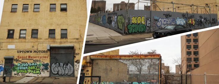 Clockwise from left: 517 East 132nd Street, 122 Bruckner Boulevard, and 521 East 132nd Street, in The Bronx.