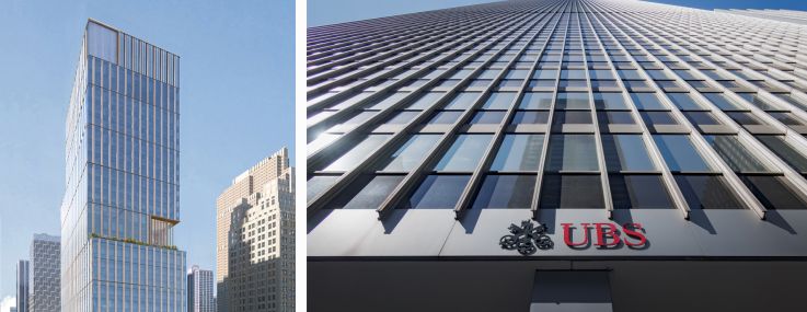 570 Fifth Avenue (left), 1285 Avenue of the Americas (top) and 787 Seventh Avenue.