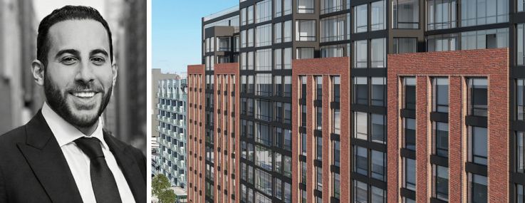Aaron Aziz of ARA and a rendering of 72-01 Queens Boulevard, Queens.