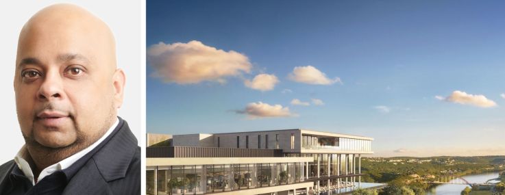 Tyko Capital's Adi Chugh and a rendering of Four Seasons Private Residences Lake Austin, Austin, Texas.