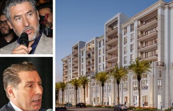 MG Developer's Alirio Torreabla (top), Vertical Developments's Fernando de Nuñez y Lugones, and a rendering of Alhambra Parc in Coral Gables, Fla.