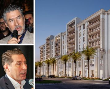 MG Developer's Alirio Torreabla (top), Vertical Developments's Fernando de Nuñez y Lugones, and a rendering of Alhambra Parc in Coral Gables, Fla.