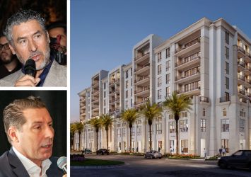 MG Developer's Alirio Torreabla (top), Vertical Developments's Fernando de Nuñez y Lugones, and a rendering of Alhambra Parc in Coral Gables, Fla.