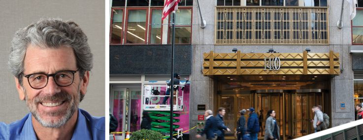 Empire State Realty Trust's Anthony Malkin (top left), Charles Cohen (bottom left), 1400 Broadway (top right), and 111 West 33rd Street.
