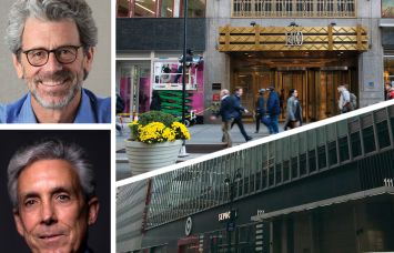 Empire State Realty Trust's Anthony Malkin (top left), Charles Cohen (bottom left), 1400 Broadway (top right), and 111 West 33rd Street.