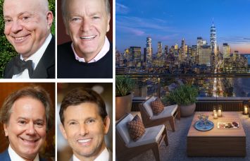 Zeckendorf Development's Arthur Zeckendorf (top left) and William Zeckendorf (bottom left), Atlas Capital Group's Jeffrey Goldberger (top right) and Andrew Cohen, and a rendering of 80 Clarkson Street's penthouse.