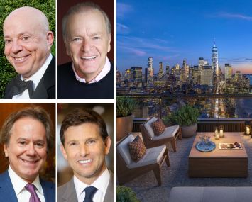 Zeckendorf Development's Arthur Zeckendorf (top left) and William Zeckendorf (bottom left), Atlas Capital Group's Jeffrey Goldberger (top right) and Andrew Cohen, and a rendering of 80 Clarkson Street's penthouse.