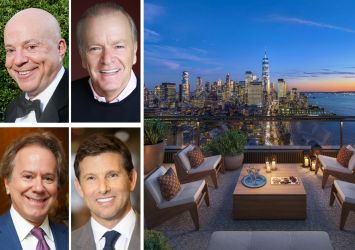 Zeckendorf Development's Arthur Zeckendorf (top left) and William Zeckendorf (bottom left), Atlas Capital Group's Jeffrey Goldberger (top right) and Andrew Cohen, and a rendering of 80 Clarkson Street's penthouse.