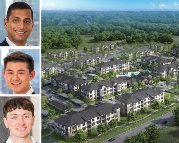 Dwight Capital's Brandon Baksh (top) and Tommy Ng (center), Martin Inderman Development's Austin Martin, and a rendering of The Lariat at Abilene development in Abilene, Texas.