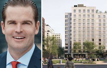 Gotham Organization's Bryan Kelly and a rendering of Innovation Urban Village planned for Brooklyn.