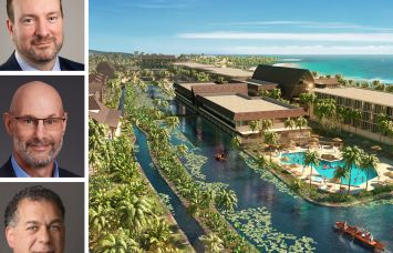 X-Caliber Rural Capital's Chris Callahan (top) and Jordan Blanchard (center), CastleGreen Finance's Sal Tarsia, and a rendering of Coco Palms Resort in Kauai, Hawaii.