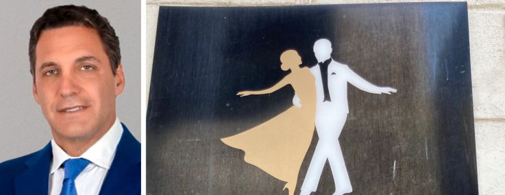 Lee & Associates's Claude Kolb and a sign to a Fred Astaire dance studio.