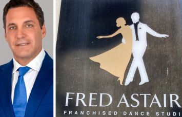 Lee & Associates's Claude Kolb and a sign to a Fred Astaire dance studio.