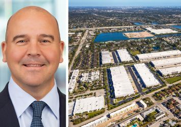 Prologis CEO Dan Letter and a satellite view of the Davie Business Center, Davie, Fla.