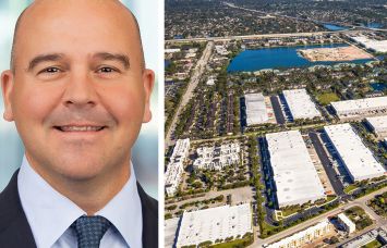 Prologis CEO Dan Letter and a satellite view of the Davie Business Center, Davie, Fla.