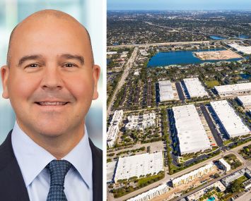 Prologis CEO Dan Letter and a satellite view of the Davie Business Center, Davie, Fla.