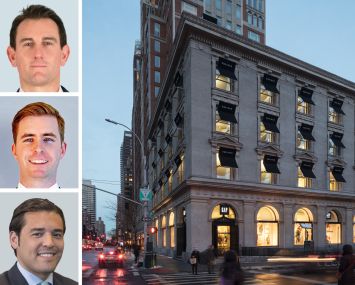 CBRE's Doug Middleton (top), Jack Stillwagon (center) and Daniel Kaplan, and 1511 Third Avenue.