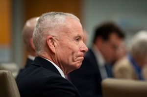 General Services Administration Administrator Ed Forst listens during a meeting in April.
