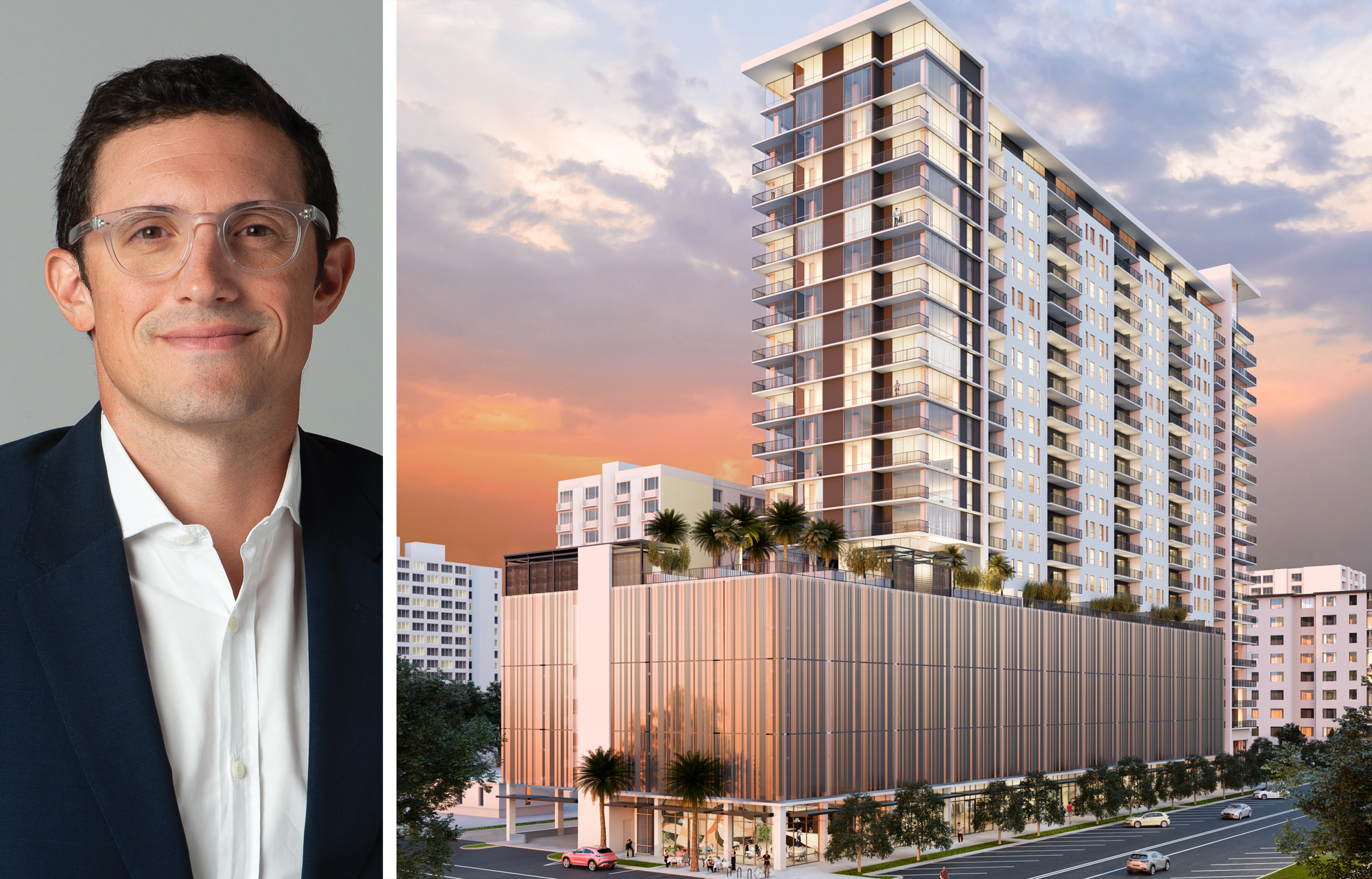 Affinius Capital's Eric Cohen and a rendering of 275 Fifth Streeet in St. Petersburg, Fla.