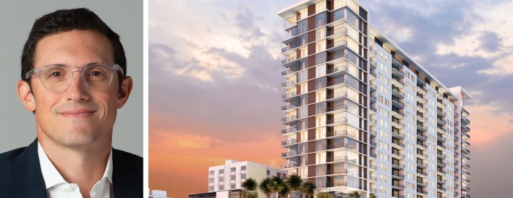 Affinius Capital's Eric Cohen and a rendering of 275 Fifth Streeet in St. Petersburg, Fla.