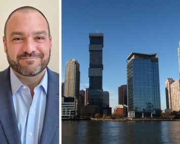 Lorimer Capital's Evan Bell and the Jersey City, N.J. skyline.