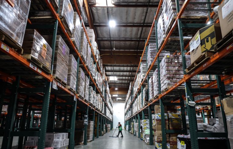 Food is stored in a facility in Los Angeles County.