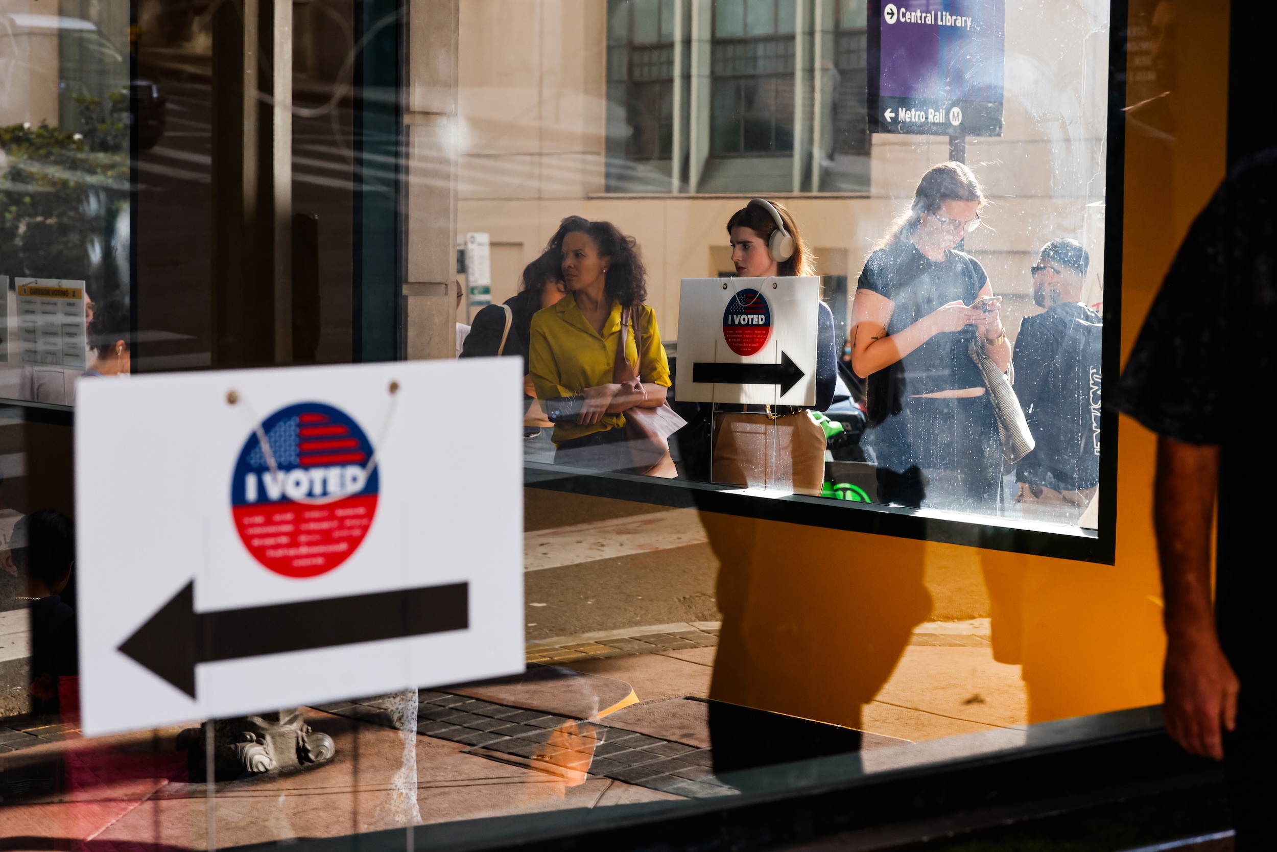 Voters stand in line for the 2026 California Primary Election at the Baltimore Hotel on Tuesday, June 2, in Los Angeles.