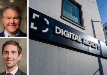 Digital Realty's Greg Wright (top), Blackstone's Mike Forman and a Digital Realty sign outside one of its data centers.