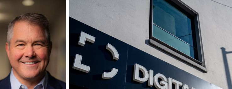 Digital Realty's Greg Wright (top), Blackstone's Mike Forman and a Digital Realty sign outside one of its data centers.