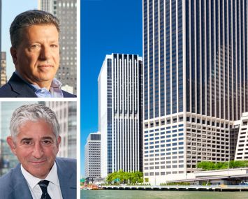 CBRE's Howard Fiddle (top) and Bradley Gerla, and 55 Water Street.