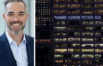 JLL's Jamie Katcher and an office building in Manhattan.