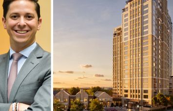 Helaba's Jason Deck and a rendering of the StreetLights at the Park at Legacy project in Plano, Texas.