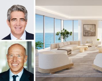 Fontainebleau Development's Jeffrey Soffer (top), Starwood Capital Group's Barry Sternlicht, and a rendering of an interior at 1 Homes Jupiter Island.