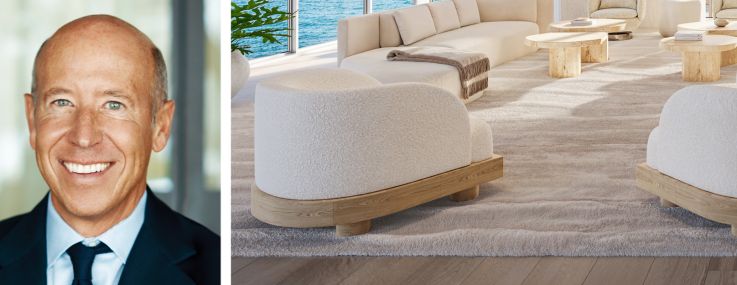 Fontainebleau Development's Jeffrey Soffer (top), Starwood Capital Group's Barry Sternlicht, and a rendering of an interior at 1 Homes Jupiter Island.