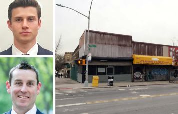 Rosewood Realty Group's Jonah Corney (top) and Mike Kerwin, and 761 East Tremont Avenue, the Bronx.