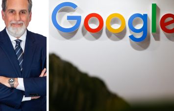 Jack Resnick & Sons's Jonathan Resnick and Google's logo inside one of the company's offices.
