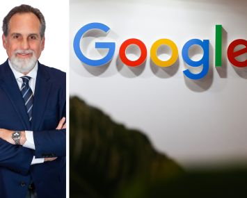 Jack Resnick & Sons's Jonathan Resnick and Google's logo inside one of the company's offices.
