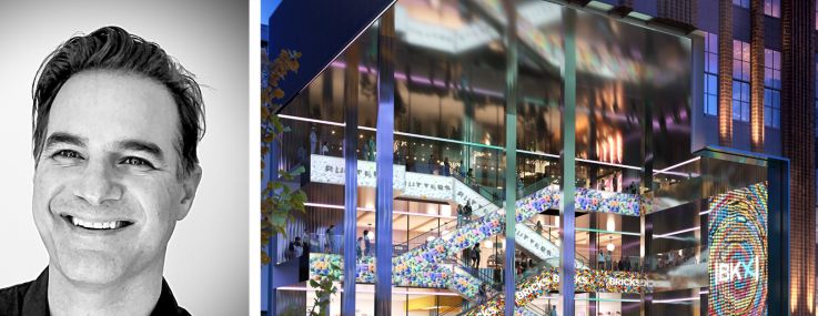 Dreamscape's Joshua Strauss (top) and Scott Zinovoy, and a rendering of BKX planned for 422 Fulton Street, Brooklyn.