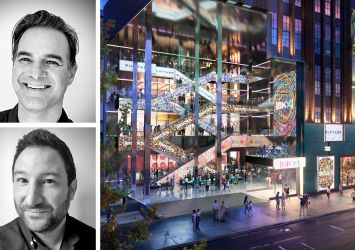 Dreamscape's Joshua Strauss (top) and Scott Zinovoy, and a rendering of BKX planned for 422 Fulton Street, Brooklyn.