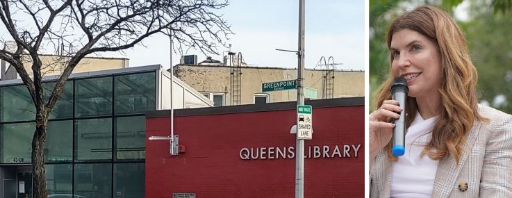 The Sunnyside Branch Library in Queens and Council Speaker Julie Menin.