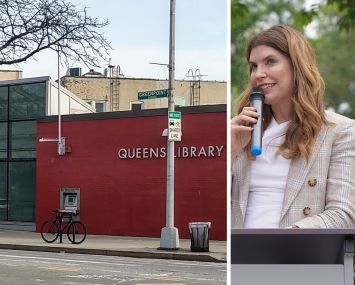 The Sunnyside Branch Library in Queens and Council Speaker Julie Menin.