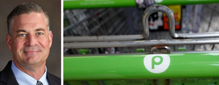 Publix CEO Kevin Murphy and shopping carts at a Publix supermarket.