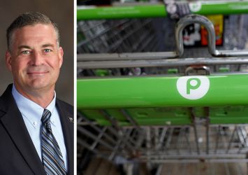 Publix CEO Kevin Murphy and shopping carts at a Publix supermarket.